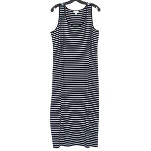 J Jill Tank Dress Minimalist Beachy Coastal Grandma Midi Stripe Blue White PM
